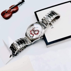 Gucci G-Timeless Snake Motif |Nam |Mặt In Rắn 3D |Dây Kim Loại Silver |Máy Pin (Quartz) |Size 38mm