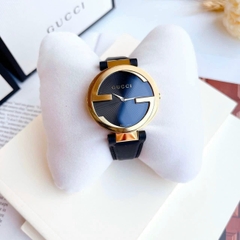 Gucci Interlocking |Nữ Giới |Vàng Gold |Dây Da Đen |Máy Pin (Quartz) |Size 36mm