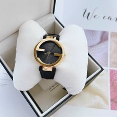 Gucci Interlocking |Nữ Giới |Vàng Gold |Dây Da Đen |Máy Pin (Quartz) |Size 36mm