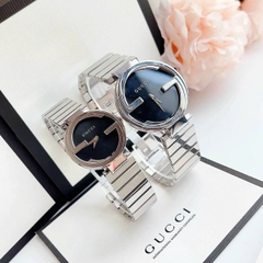 Gucci Interlocking |Cặp Đôi |Mặt Tròn Đen |Dây Kim Loại Silver |Size 36x29mm