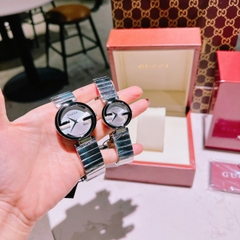 Gucci Interlocking |Cặp Đôi |Mặt Tròn Trắng |Dây Kim Loại Silver |Size 36x29mm