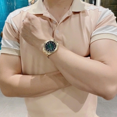 Guess Asset |Cặp Đôi |Mặt Xanh Lá |Dây Kim Loại Vàng Gold |Size 42x36mm