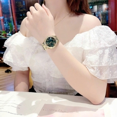 Guess Asset |Cặp Đôi |Mặt Xanh Lá |Dây Kim Loại Vàng Gold |Size 42x36mm