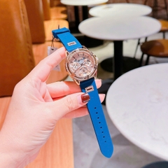 Guess 6 Kim |Cặp Đôi |Đính Đá |Rose Gold |Dây Cao Su Xanh Dương |Size 45x38mm