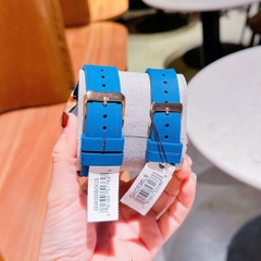 Guess 6 Kim |Cặp Đôi |Đính Đá |Rose Gold |Dây Cao Su Xanh Dương |Size 45x38mm