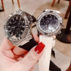 Guess 6 Kim |Cặp Đôi |Mặt Đính Đá Silver |Dây Sillicone |Size 47x38mm