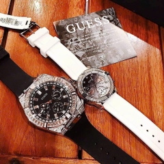 Guess 6 Kim |Cặp Đôi |Mặt Đính Đá Silver |Dây Sillicone |Size 47x38mm