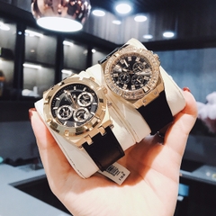 Guess Allara |Chronograph |Cặp Đôi |Vàng Gold |Dây Da Đen |Size 44x38mm