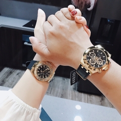 Guess Allara |Chronograph |Cặp Đôi |Vàng Gold |Dây Da Đen |Size 44x38mm