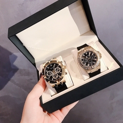 Guess Allara |Chronograph |Cặp Đôi |Vàng Gold |Dây Da Đen |Size 44x38mm