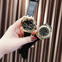 Guess Allara |Chronograph |Cặp Đôi |Vàng Gold |Dây Da Đen |Size 44x38mm