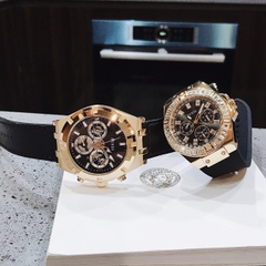 Guess Allara |Chronograph |Cặp Đôi |Vàng Gold |Dây Da Đen |Size 44x38mm