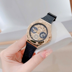 Guess Asteria |Nữ Giới |Vàng Gold |Dây Cao Su Đen Nhũ |Máy Pin (Quartz) |Size 40mm