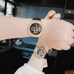 Guess Chronograph |Cặp Đôi |Đính Đá Vàng Gold |Dây Cao Su Đen |Size 44x36mm