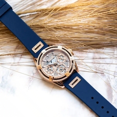 Guess Cut-Thru |Nữ Giới |Đính Đá Rose Gold |Dây Sillicone Xanh |Máy Pin (Quartz) |Size 38mm
