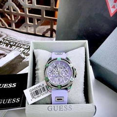 Guess Cut-Thru |Nữ Giới |Đính Đá Silver |Dây Sillicone Tím |Máy Pin (Quartz) |Size 38mm