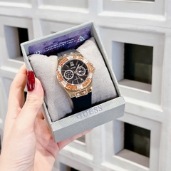 Guess Dáng Hublot |Nữ Giới |Rose Gold |Đính Đá |Dây Cao Su Đen |Máy Pin (Quartz) |Size 36mm