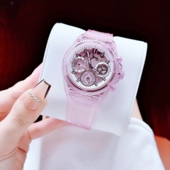 Guess Eco-Friendly Pink |Nữ Giới |Mặt Màu Hồng |Dây Silicone Trong Suốt |Máy Pin (Quartz) |Size 39mm