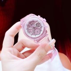 Guess Eco-Friendly Pink |Nữ Giới |Mặt Màu Hồng |Dây Silicone Trong Suốt |Máy Pin (Quartz) |Size 39mm