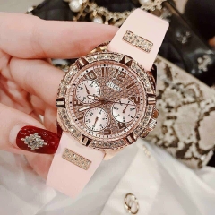 Guess Frontier |Nữ Giới |Full Đá Rose Gold |Dây Sillicone Hồng |Máy Pin (Quartz) |Size 38mm