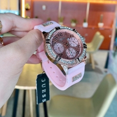 Guess Frontier |Nữ Giới |Full Đá Rose Gold |Dây Sillicone Hồng |Máy Pin (Quartz) |Size 38mm