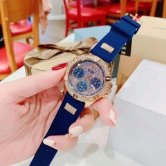 Guess Frontier |Nữ Giới |Full Đá Rose Gold |Dây Sillicone Xanh |Máy Pin (Quartz) |Size 38mm