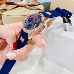 Guess Frontier |Nữ Giới |Full Đá Rose Gold |Dây Sillicone Xanh |Máy Pin (Quartz) |Size 38mm