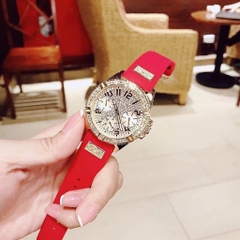 Guess Frontier |Nữ Giới |Full Đá Vàng Gold |Dây Sillicone Đỏ |Máy Pin (Quartz) |Size 38mm