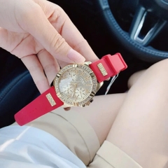 Guess Frontier |Nữ Giới |Full Đá Vàng Gold |Dây Sillicone Đỏ |Máy Pin (Quartz) |Size 38mm