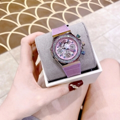 Guess Fusion |6 Kim |Nữ Giới |Đính Đá |Dây Silicone Hồng |Máy Pin (Quartz) |Size 36mm