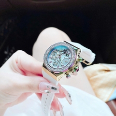 Guess Fusion |Nữ Giới |Đính Đá Tím |Dây Da Trắng Bọc Silicone |Máy Pin (Quartz) |Size 36mm