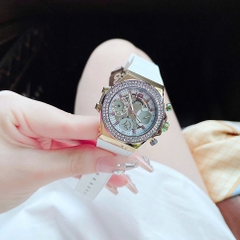Guess Fusion |Nữ Giới |Đính Đá Tím |Dây Da Trắng Bọc Silicone |Máy Pin (Quartz) |Size 36mm