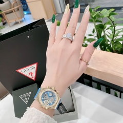 Guess Fusion |Vàng Gold |Nữ Giới |Đính Đá |Dây Silicone Xanh |Máy Pin (Quartz) |Size 36mm