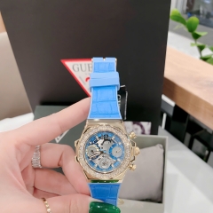 Guess Fusion |Vàng Gold |Nữ Giới |Đính Đá |Dây Silicone Xanh |Máy Pin (Quartz) |Size 36mm