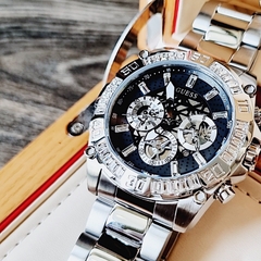 Guess Intrepid |Nam Giới |Đính Pha Lê Vuông |Dây Kim Loại Silver |Máy Pin (Quartz) |Size 46mm