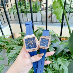 Guess Leo |Cặp Đôi |Mặt Vuông Rose Gold |Dây Sillicone Xanh |Size 42x34mm