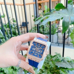 Guess Leo |Cặp Đôi |Mặt Vuông Rose Gold |Dây Sillicone Xanh |Size 42x34mm