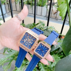 Guess Leo |Cặp Đôi |Mặt Vuông Rose Gold |Dây Sillicone Xanh |Size 42x34mm