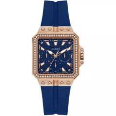 Guess Leo |Nữ Giới |Mặt Vuông Đính Đá |Dây Cao Su Xanh |Máy Pin (Quartz) |Size 34mm