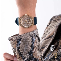 Guess Limelight |Nữ Giới |Đính Đá Rose Gold |Dây Sillicone Xanh |Máy Pin (Quartz) |Size 39mm