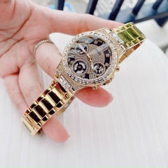 Guess Moonlighte |Nữ Giới |Mặt Đen |Dây Kim Loại Vàng Gold |Máy Pin (Quartz) |Size 36mm