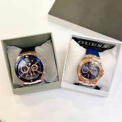 Guess Multifunction |Cặp Đôi |Chronograph |6 Kim |Dây Sillicone Xanh |Size 46x36mm