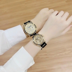Guess Multifunction |Cặp Đôi |Đính Đá Vàng Gold |Dây Sillicone Đen |Size 48x38mm