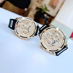 Guess Multifunction |Cặp Đôi |Đính Đá Vàng Gold |Dây Sillicone Đen |Size 48x38mm