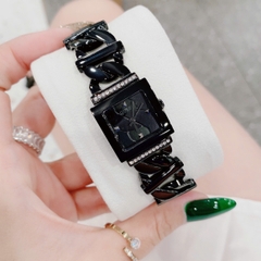Guess Mặt Vuông |Nữ Giới |Đính Đá |Dây Mắt Xích Full Đen |Máy Pin (Quartz) |Size 21mm