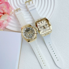 Guess Phoenix |Cặp Đôi |Chronograph |Vàng Gold |Dây Cao Su Trắng |Size 43x39mm