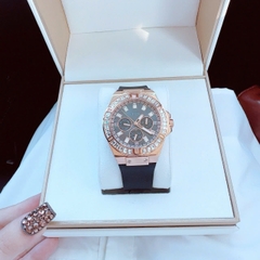 Guess Rigor |Cặp Đôi |Đính Đá Rose Gold |Dây Sillicone Đen |Size 47x38mm