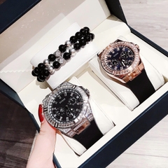 Guess Rigor |Cặp Đôi |Mặt Đính Đá |Dây Sillicone Đen |Size 47x38mm