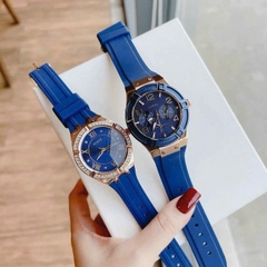 Guess Rigor |Cặp Đôi |Mặt Tròn Rose Gold |Dây Sillicone Xanh |Size 45x36mm