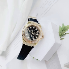 Guess Rigor Fashion |Nữ Giới |Vàng Gold |Dây Cao Su Đen |Máy Pin (Quartz) |Size 38mm
